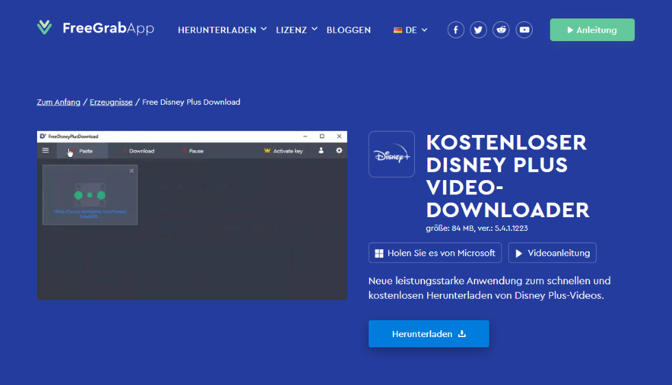 Kostenloser Disney Plus Video Downloader von FreeGrabApp