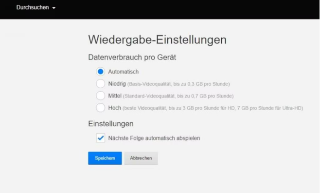 Netflix-Wiedergabe-Einstellungen