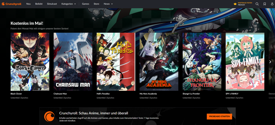 Crunchyroll-Schnittstelle