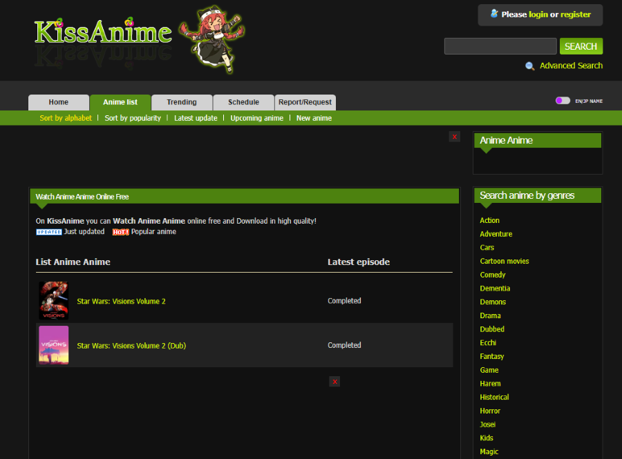 KissAnime-Schnittstelle