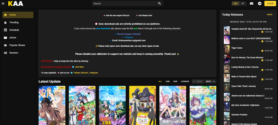 KickAssAnime Schnittstelle