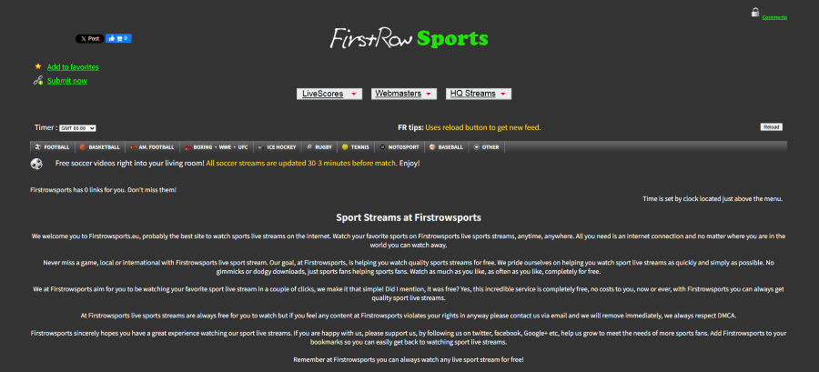 FirstRowSports Schnittstellen