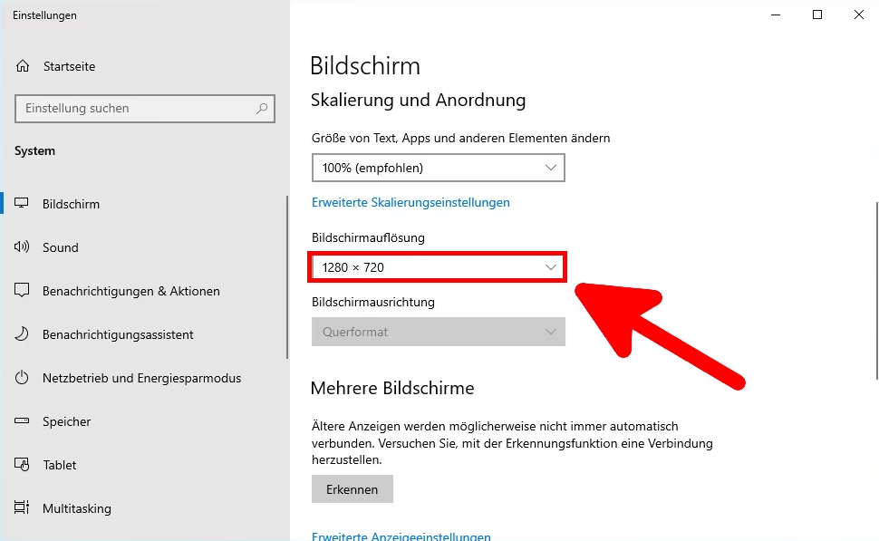 Bildschirmauflösung zurücksetzen