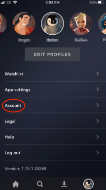 Wählen Sie „Account“ aus