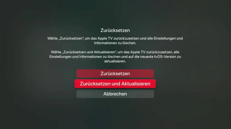 Apple TV auf die Werkseinstellungen zurücksetzen
