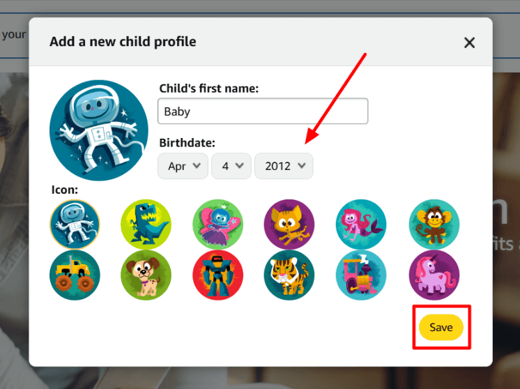 Name schreiben und Geburtstag auswählen