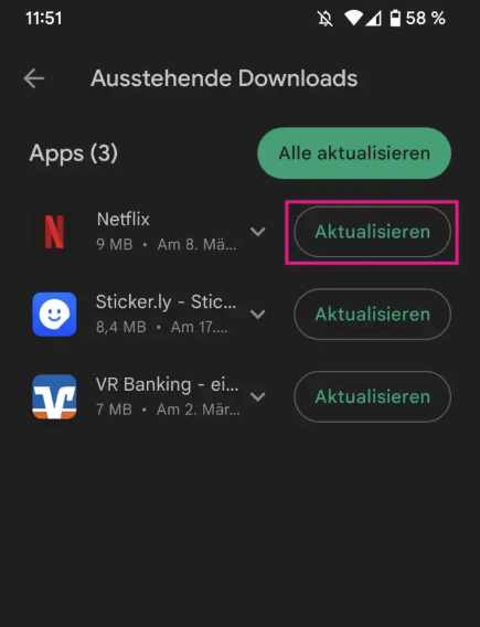 Aktualisieren die Netflix-App