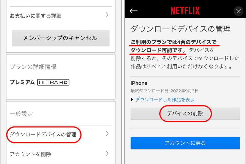 「ダウンロードしたデバイスを管理」をタップ
