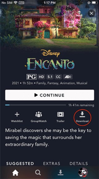 Tocca l'icona di download su Disney Plus